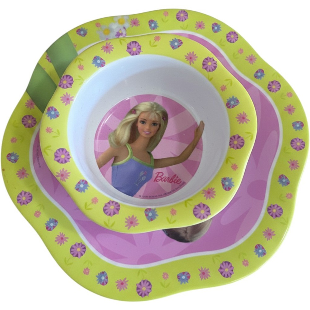 Vintage 1999 Barbie Plate and Bowl Set Selandia Melamine Floral Green Pink 90s‎